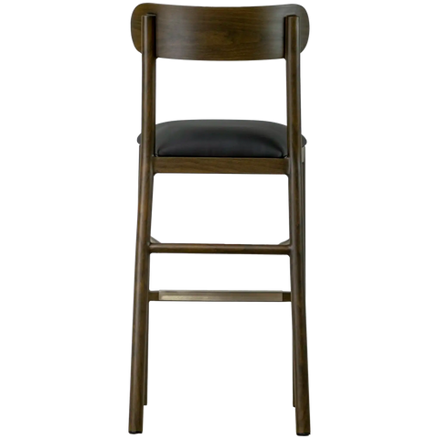 Abodo Barstool W Backrest Walnut Frame Black Vinyl Seat, Viewed From Back