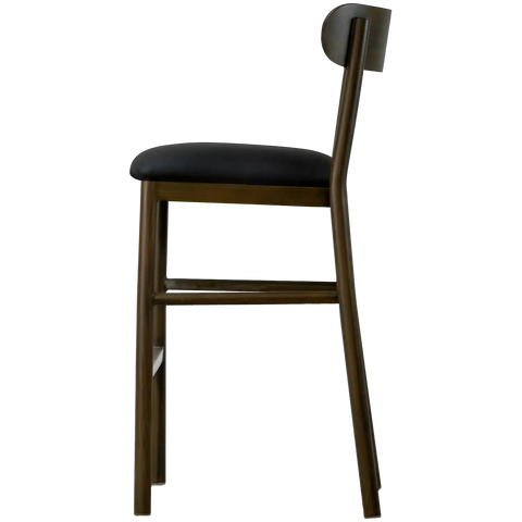 Abodo Barstool W Backrest Walnut Frame Black Vinyl Seat, Viewed From Side