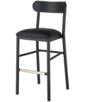 Abodo Barstool With Backrest With Anthracite Frame And Black Vinyl Seat, Viewed From Front Angle