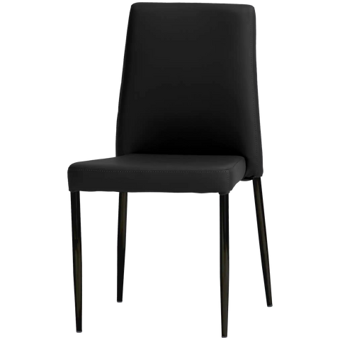 Adelaide Low Back Chair With Black Vinyl Upholstery And Black Legs, Viewed From Front