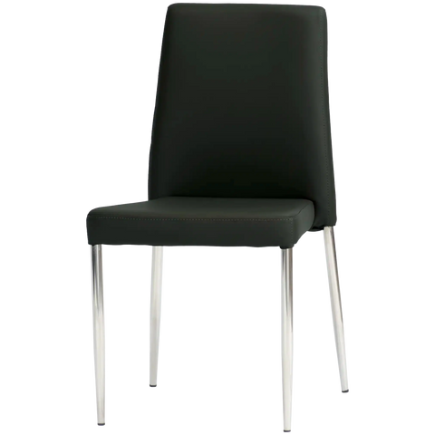 Adelaide Low Back Chair With Black Vinyl Upholstery And Stainless Steel Legs, Viewed From Front