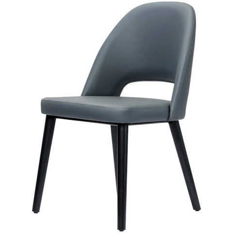 Alfi Chair With Anthracite Vinyl And Black Timber Legs, Viewed From Angle In Front