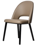 Alfi Chair With Taupe Vinyl Shell And Black Timber Legs, Viewed From Angle In Front