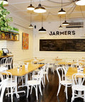 Bentwood White Side Chairs And Tasmanian Oak Tops With Cross Table Base At Jarmers Kitchen