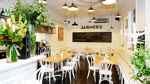 Bentwood White Side Chairs And Tasmanian Oak Tops With Cross Table Base At Jarmers Kitchen