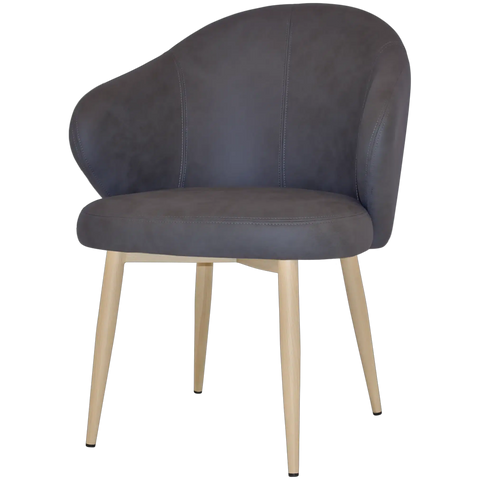 Boss Armchair In Pelle Navy With A Metal Leg In Birch, Viewed From Angle In Front