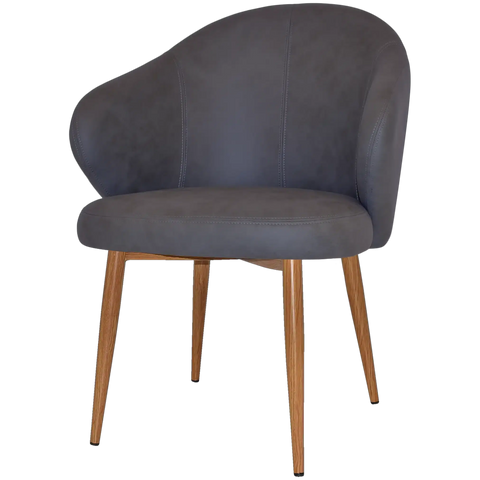 Boss Armchair In Pelle Navy With A Metal Leg In Light Oak, Viewed From Angle In Front