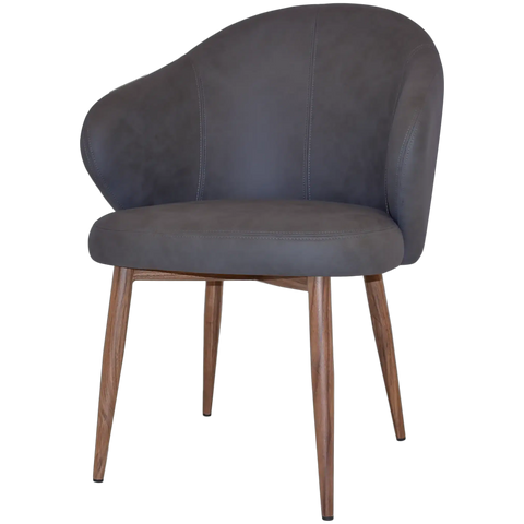 Boss Armchair In Pelle Navy With A Metal Leg In Light Walnut, Viewed From Angle In Front