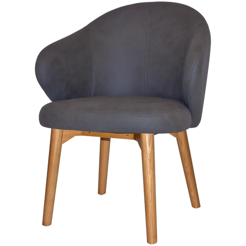 Boss Armchair In Pelle Navy With A Timber Light Oak Leg, View From Angle In Front