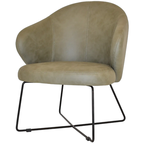 Boss Armchair In Pelle Sage With A Cross Sled In Black, Viewed From Angle In Front
