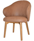 Boss Armchair In Pelle Tan With A Timber Light Oak Leg, Viewed From Angle In Front