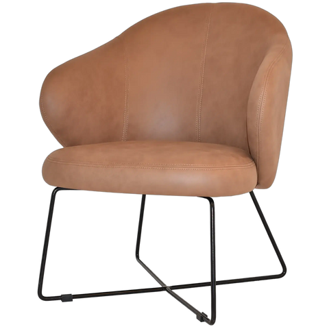 Boss Armchair In Pelle Tan With A Cross Sled In Black, Viewed From Angle In Front