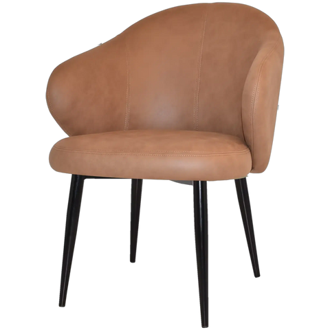 Boss Armchair In Pelle Tan With A Metal Leg In Black, Viewed From Angle In Front