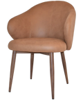 Boss Armchair In Pelle Tan With A Metal Leg In Light Walnut, Viewed From Angle In Front