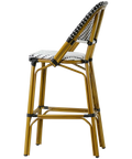 Calais Barstool With Backrest Black And White, Viewed From Side