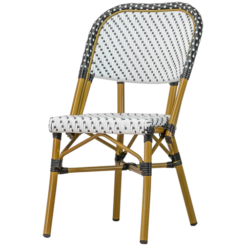 Calais Outdoor Parisian Chair Black And White, Viewed From Angle In Front
