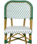 Calais Outdoor Parisian Chair Green And White, Viewed From Close Up In Front