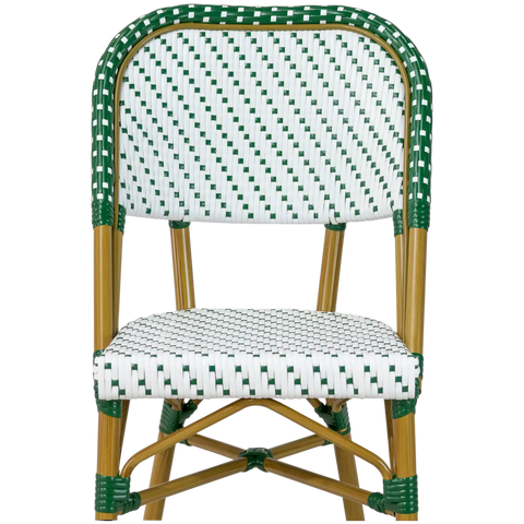 Calais Outdoor Parisian Chair Green And White, Viewed From Close Up In Front