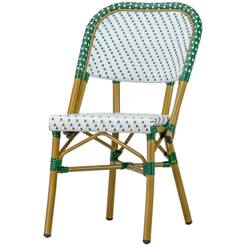 Calais Outdoor Parisian Chair Green And White, Viewed From In Front