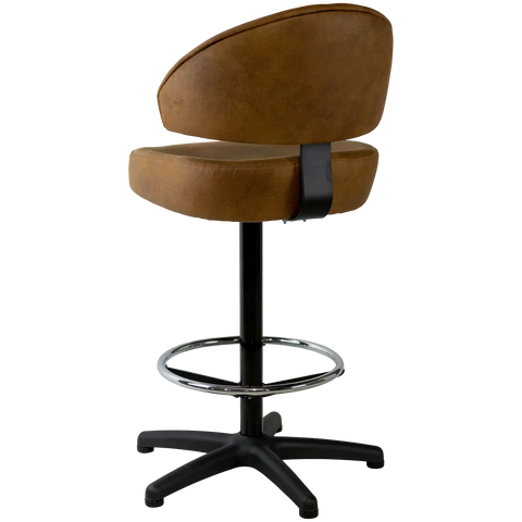 Canberra Gaming Stool With Warwick Eastwood Tan Seat And Back And Black 5 Way Base, Viewed From Behind
