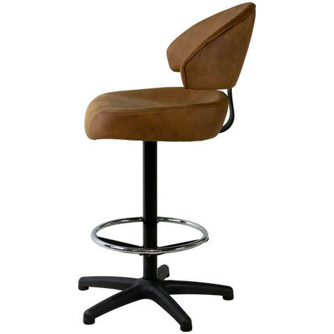 Canberra Gaming Stool With Warwick Eastwood Tan Seat And Back And Black 5 Way Base, Viewed From Front Side