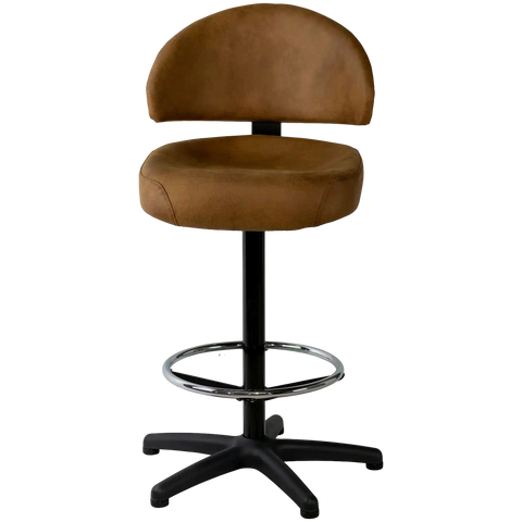 Canberra Gaming Stool With Warwick Eastwood Tan Seat And Back And Black 5 Way Base, Viewed From Front