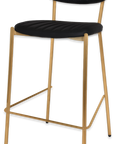 Candice Bar Stool With Black Vinyl Upholstery And Brass Frame Viewed From Angle In Front