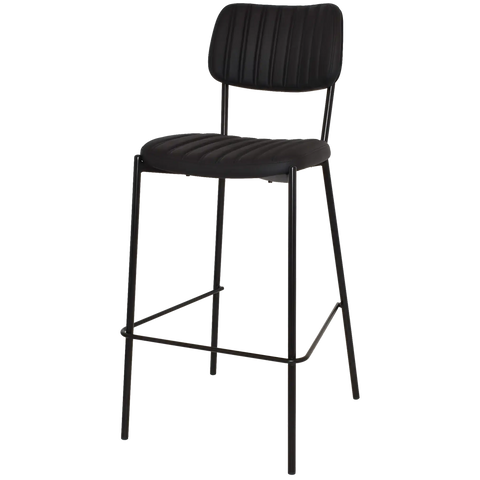 Candice Bar Stool With Black Vinyl Upholstery, Viewed From Angle In Front