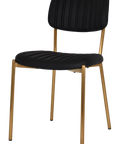 Candice Dining Chair In Black Vinyl Upholstry With Brass Frame Viewed From Front Angle
