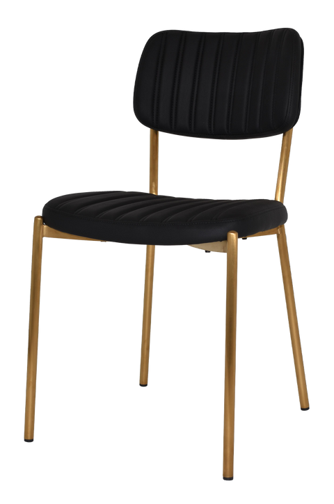 Candice Dining Chair In Black Vinyl Upholstry With Brass Frame Viewed From Front Angle