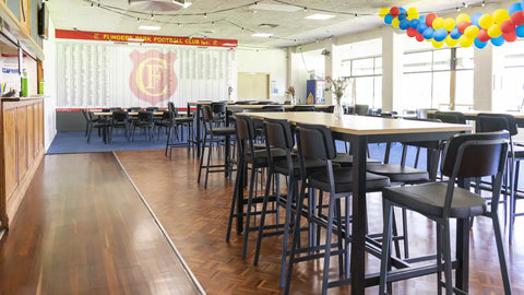 Caprice Black Bar Stools And Henley Table Frames With Melamine Table Tops At Flinders Park Football Club
