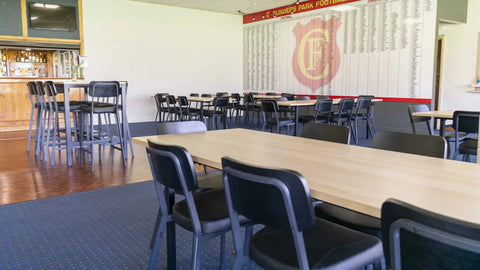 Caprice Bar Stools And Side Chairs With Henley Table Base And Melamine Table Tops At Flinders Park Football Club