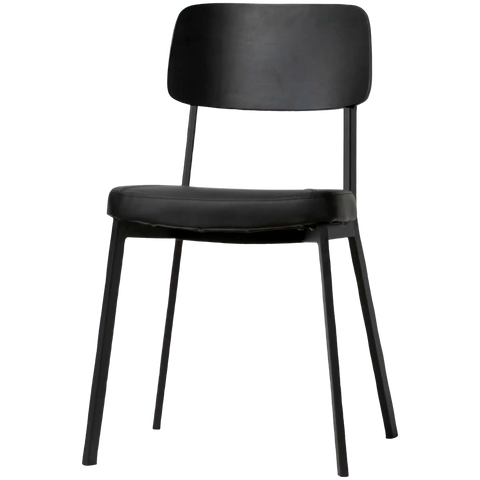 Caprice Restaurant Chair Black Backrest Black Vinyl Seat Black Frame Angle From Front