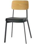 Caprice Restaurant Chair Natural Veneer Backrest Black Vinyl Seat Black Frame Angle From Front