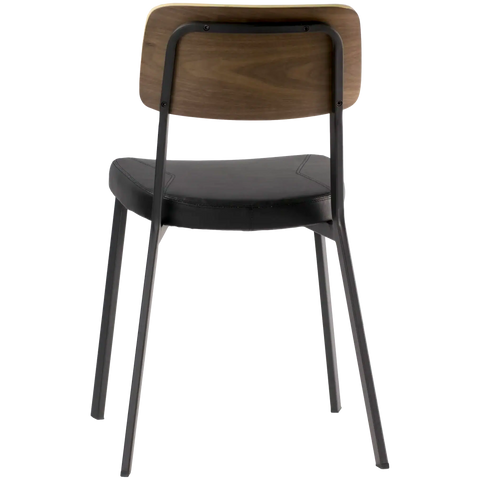 Caprice Restaurant Chair Walnut Veneer Backrest Black Vinyl Seat Black Frame Angle From Behind