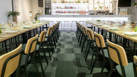 Caprice Natural Side Chairs  With Custom Tasmanian Oak Table Tops And Davido Table Base In Main Dining At Jarmers Kitchen