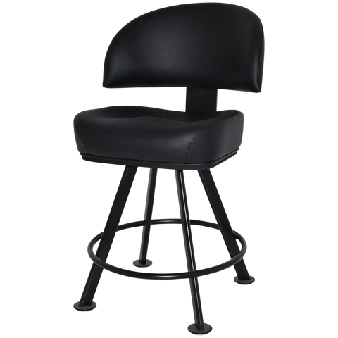 Cowell Gaming Stool In Black Vinyl On Black 4 Way Base, Viewed From Angle In Front