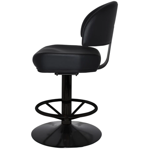 Cowell Gaming Stool In Black Vinyl On Black Disc Base With Black Column And Foot Ring, Viewed From Side