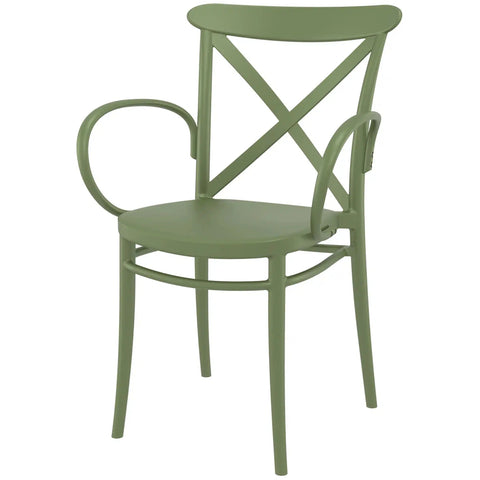 Cross Armchair By Siesta In Olive Green, Viewed From Angle In Front