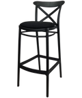 Cross Bar Stool By Siesta In Black With Black Seat Pad, Viewed From Angle