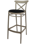 Cross Bar Stool By Siesta In Taupe With 1 Seat Pad, Viewed From Angle