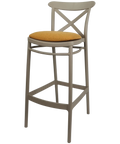 Cross Bar Stool By Siesta In Taupe With 3 Seat Pad, Viewed From Angle