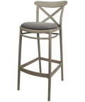 Cross Bar Stool By Siesta In Taupe With 5 Seat Pad, Viewed From Angle