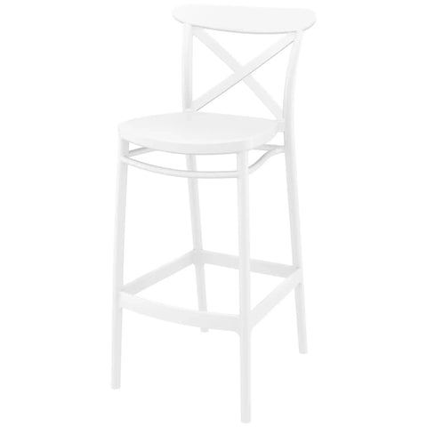 Cross Bar Stool By Siesta In White, Viewed From Angle In Front