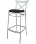 Cross Bar Stool By Siesta In White With 6 Seat Pad, Viewed From Angle
