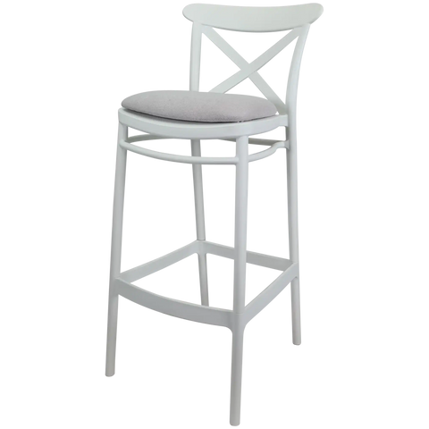 Cross Bar Stool By Siesta In White With 7 Seat Pad, Viewed From Angle