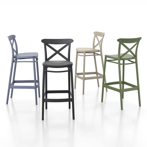 Cross Bar Stools By Siesta In Black Taupe Olive Green And Anthracite