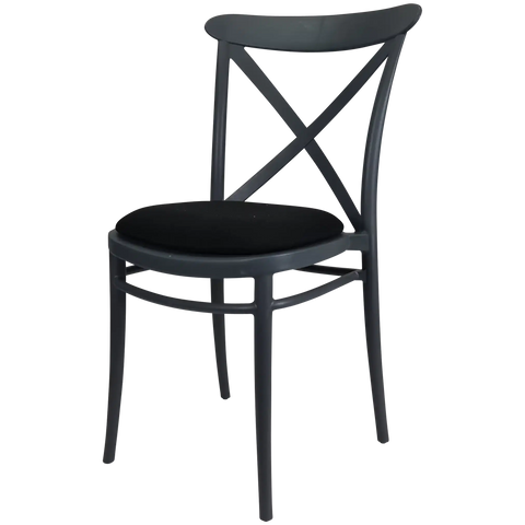 Cross Chair By Siesta In Anthracite With Black Seat Pad, Viewed From Angle