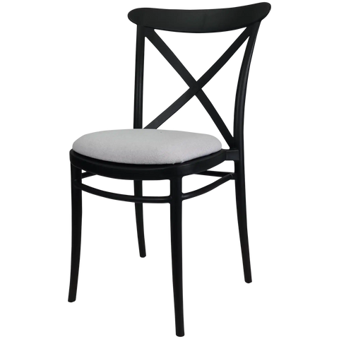 Cross Chair By Siesta In Black With Light Grey Seat Pad, Viewed From Angle