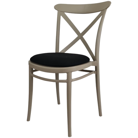 Cross Chair By Siesta In Taupe With Black Seat Pad, Viewed From Angle